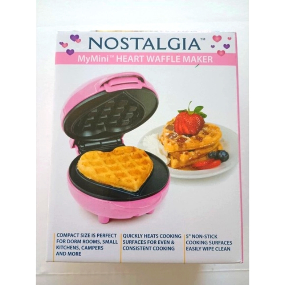 New!  Nostalgia My Mini Heart Waffle Maker, Pinkk